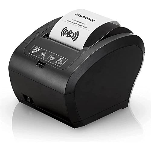 MUNBYN Thermoprinter, bluetooth, 300 mm/s, bonprinter, bonprinter, bonprinter, kwitantieprinter, auto-cut voor lade, hoge snelheid Bluetooth USB Ethernet (LAN), ESC/POS ingesteld-EU 【Bluetooth zwart】