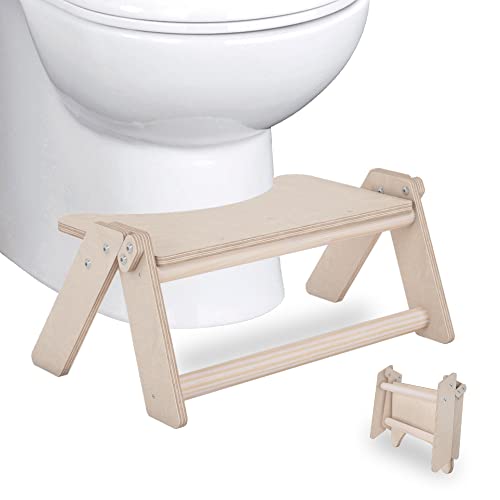 CAWI Toiletkruk inklapbaar, klapkruk voor volwassenen en kinderen met antislip coating, klapkruk, staande kruk van hout, toiletkruk van licht hout