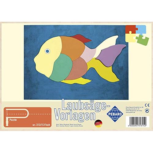 Pebaro 313/1S figuurzaagsjabloon vis puzzel, 3 mm multiplex DIN A4, motief voorgedrukt, uitzagen met figuurzaagboog, knutselen, schilderen, klaar, figuurzagen, knutselen met hout, cadeau-idee