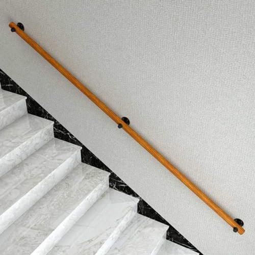 JOUFNING Trapleuning leuning antislip houten trapleuning met muursteunen, thuis tegen de muur indoor zolder balustrade armleuning gang steunstang, complete kit (maat: 150 cm)