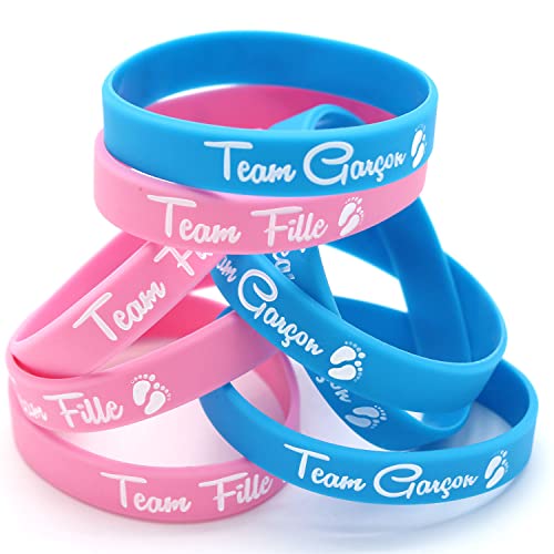 OLILLY 24 Franse siliconen armbanden voor Gender Reveal Baby Shower – 12 teamarmbanden voor jongens en 12 teamarmbanden voor meisjes – volwassen maat (24 armbanden)