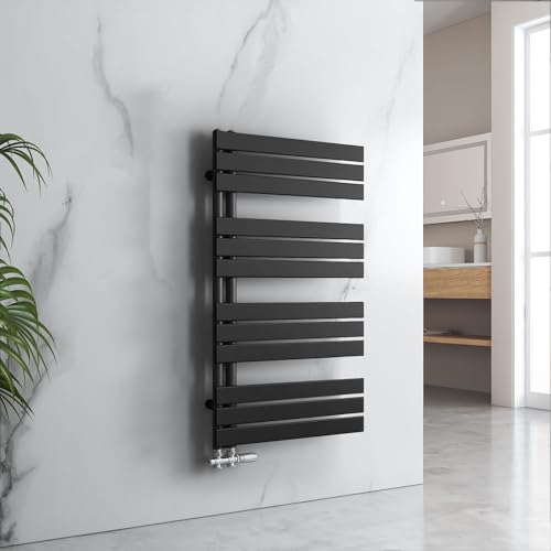 EMKE Badkamerradiator 1041 x 600 mm, handdoekradiator, zijaansluiting, handdoekdroger, badradiator, handdoekhouder, plat voor water, 529 W, zwart