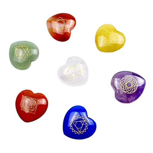 SOESFOUFU Ambachten 1 Set Zeven Chakra Liefde Edelstenen Meditatie Stenen Hartvorm Geneest Stenen Lapidair Chakra Energie Stenen Yoga-outfit Natuurlijke Stenen Steen Kristal Hartvormig