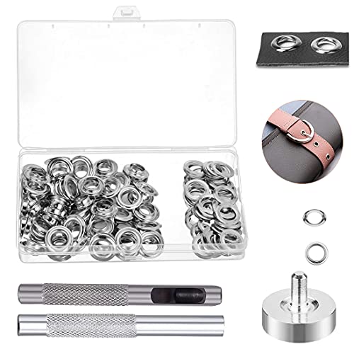 PUERHUACI Oogjes set, oogtang 100 sets grommetoogjes metalen ogen 6 mm binnen oogtang voor stoffen voor doe-het-zelfprojecten schoenen kleding tassen canvas installatie gereedschap ideaal