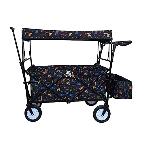 ROLTIN Opvouwbare tuinwagen met luifel Heavy Duty Wagon Draagbare winkelwagen Kinderbagagewagen voor buiten kamperen Push-Pull-wagen met 4 wielen, belasting: 80 kg/C (B)