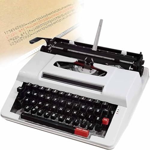 Quepiem Retro handmatige typemachine, machinetypemachine, ouderwetse handmatige typemachine, traditionele draagbare handmatige typemachine met koffer literaire retro collectie cadeau(white)