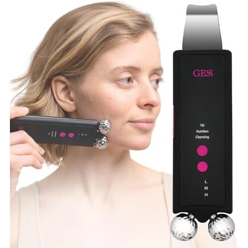 GESS 2-in-1 ultrasoon peelingapparaat en 3D-gezichtsmassageapparaat, EMS-gezichtsroller & gezichtsscrubber, ultrasoon, gezichtsreinigingsapparaat, microstroomapparaat, poriënreiniger, gezichtsreiniger