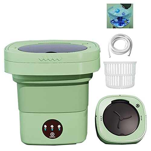 REALN 6.5L Kleine Wasmachine met Sterilisatie Draagbare Mobiele Wasmachine, Mini Wasmachine Opvouwbare Turbo Wasmachine voor Babykleding, Ondergoed, enz Reizen,Camping (Color : Green)