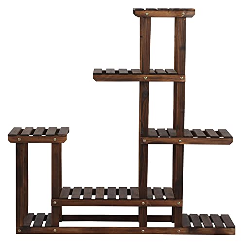 Yaheetech bloemenrek plantentrap 3 niveaus bloementrap hout inklapbaar bloemenladder plantenladder voor binnen woonkamer balkon 60 x 38 x 93 cm donkerbruin