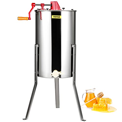 VEVOR Handmatige honingtrekker met 3 frames centrifugale honingscheider van roestvrij staal met deksel geschikt voor bijennest, diepte 48 x 23 cm, medium 48 x 16 cm, verstelbare hoogte voor bijenstal