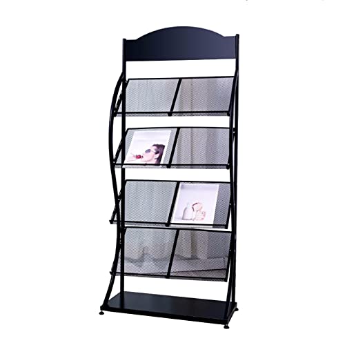 SaryEdge Hoge bibliotheken Literatuurstandaard met 4 zakken, commerciële brochures Display Rack voor kunstwerken/literatuur/tijdschrift/kranten, eenvoudige montage (kleur: zwart) (zwart)