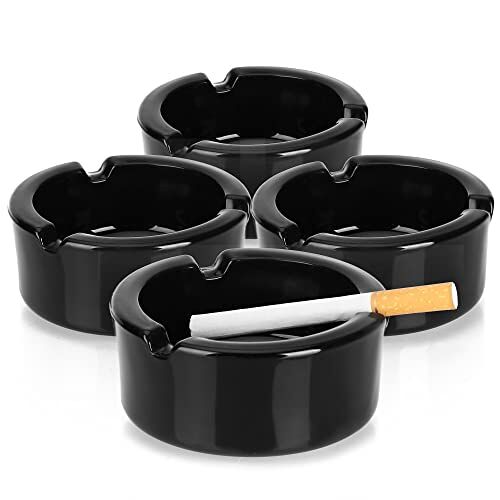 com-four ® 4x glazen asbakken zwarte glazen asbakken voor sigaretten en cigarillo's asbakken voor privégebruik en gastronomie kleine ronde tafelasbakken (04 stuks glas zwart)