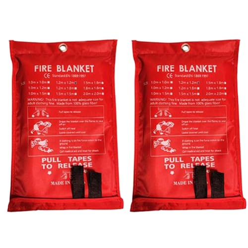 Lwaviwer 2 stuks branddeken voor noodgevallen, brandwerende deken voor keuken, grill, open haard (117 x 117 cm)