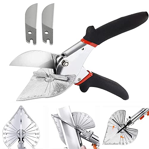 Oubesty Multi Angle Miter Shear Cutter, Mijter Cutter 45 tot 135 graden Multi Angle Trim Cutter Verstelbare Hoek Schaar met 2 Reserve Blades voor Hoekig snijden en trimmen van Softwood Plastic PVC