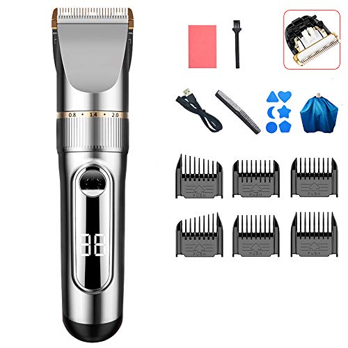 OFAY Haartrimmer, Professionele Haartrimmer Baardtrimmer Langhaartrimmer Bruine Baardtrimmer Set IPX7 Waterdichte USB Oplaadbare LED-Display Baardtrimmer,Silver