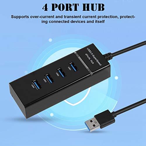 ASHATA 4-poorts USB-hub, 5 Gbps 4-poorts USB3.0 HUB-Oplaadstation Oplaadstation Adapter voor Telefoon/tablet/pc/