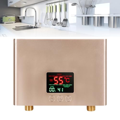 URJWAN Tankloze Elektrische Waterverwarmer, Kleine Doorstroomverwarmer, Constante Temperatuur Anti-Verbranding, Voor Huishoudelijk Gebruik In Keukens En Badkamers,Gold-220V