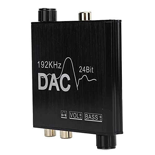 ASHATA Digitaal Naar Analoog Converter, Digitaal Naar Analoog Converter Adapter, 192 KHz 24 Bit Bas Volumeregeling, Plug en Play, Metalen Omhulsel, Zwart