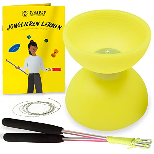 Diabolo Freizeitsport Diabolo Set voor kinderen, beginners met Comet Diabolo en Henry's Spare-koord, set voor beginners (neongeel)