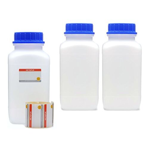 Octopus 3 x 2500 ml fles met brede hals en schroefdop, chemiefles, laboratoriumfles met deksel als opbergvak voor laboratorium, keuken of hobby