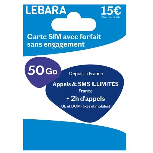 Lebara SIM-kaart + onbeperkte oproepen en sms Frankrijk + 2 uur op 43 doelen + 20 GB + 30 GB gratis