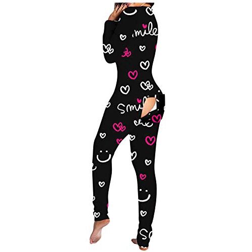 TDEOK Jumpsuit dames knuffelig warm: hele lichaam knuffelpak dames kersthuispak winter katoenen pyjama eendelig hele lichaam sexy slaapoverall met billen klep pyjama functionele overall, roze (hot pink), S