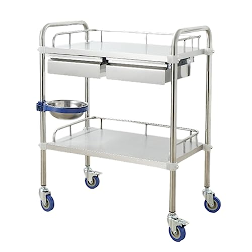 beaka 2/3-laags Medische Laboratoriumwagen Roestvrijstalen Trolleywagen Nutsrolwagen Opslag Serveerwagen Met Afsluitbare Wielen Voor Laboratorium Ziekenhuisklinieken Schoonheidssalon (Color : 2 layers (2 d