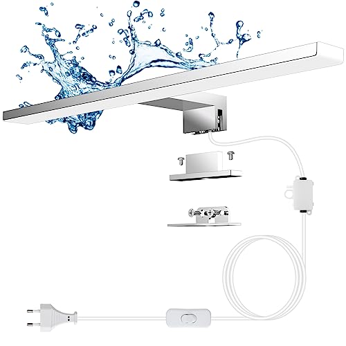 Aourow LED spiegellamp badkamer 5W, 300mm 500lm spiegellamp met schakelaar en stekker, neutraal wit 4000K spiegellamp badkamer IP44 waterdicht 230V badkamerlamp spiegel voor spiegelkast