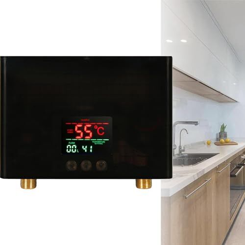 URJWAN Elektrische Doorstroomverwarmer, Plug-In Tankloze Waterverwarmer Onder De Gootsteen, Superenergiebesparende Doorstroomverwarmer Intelligente Temperatuurregeling,Black-110V