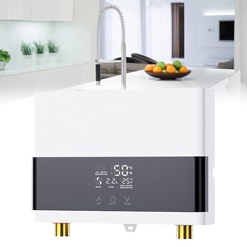 URJWAN Tankloze Waterverwarmer, Kleine Doorstroomverwarmer Voor Onder De Gootsteen, Tankloze Waterverwarmer Voor Keukenbadkamer, Zelfselectie Met Bescherming Tegen Oververhitting,White-110V