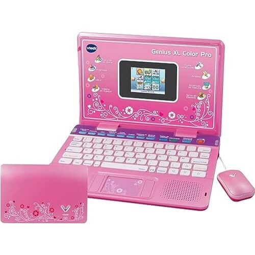 VTech Genius XL Color Pro tweetalig roze – computer voor kinderen, leercomputer, Azerty toetsenbord – 6/11 jaar – versie FR