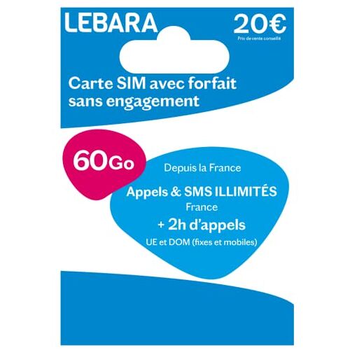 Lebara SIM – onbeperkte oproepen en sms Frankrijk + 2 uur oproepen in 43 landen + 60 GB – direct klaar voor gebruik