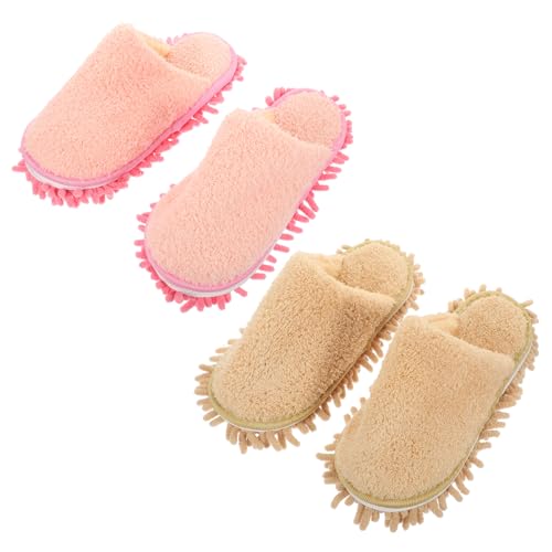 ABOOFAN 2 Paar Slippers Stofvegende Pantoffels Herbruikbare Veegpantoffels Pantoffels Voor Haarzwabbers Vegen Pantoffels Handige Dweilschoenen Eenvoudig Stof Verzamelaar Chenille Vrouwen