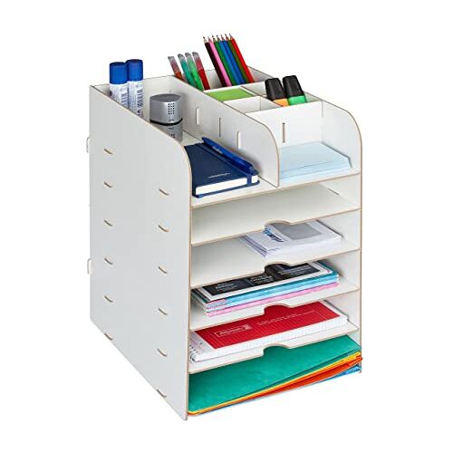 Relaxdays bureau organizer met 12 vakken, voor brieven, pennen etc., H x B x D: 34,5 x 25 x 32 cm, brievenbak mdf, wit