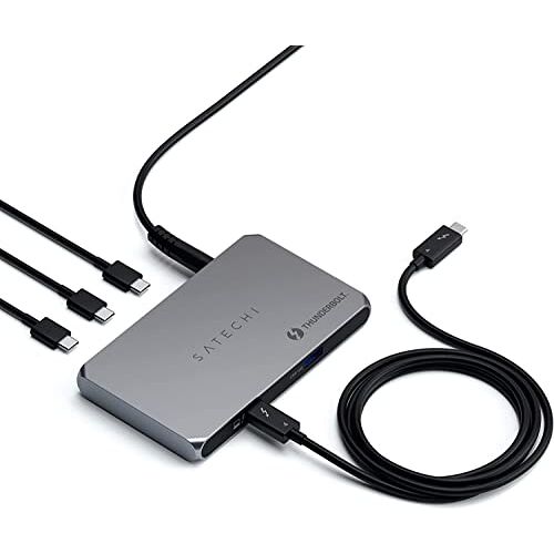 SATECHI Thunderbolt 4 Slim Hub 5-in-1, USB-C 60 W Opladen, Enkel 8K Of Dubbel 4K-Scherm, 4 Thunderbolt 4-Poorten, USB 3.2 Gen2 Compatibel Met USB4/ Thunderbolt 4 Macs En USB4/ Thunderbolt 4 Windows