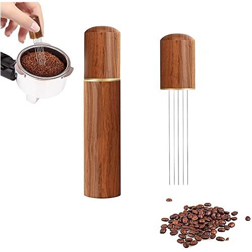 Dfuqanb Espresso koffieroer, Koffie naald distributeur, Espresso Koffie Roerder 5 Naalden 0.4mm Espresso Distributie, Gereedschap, Koffie tamper espresso naald, Natuurlijke Houten Handvat en Stand