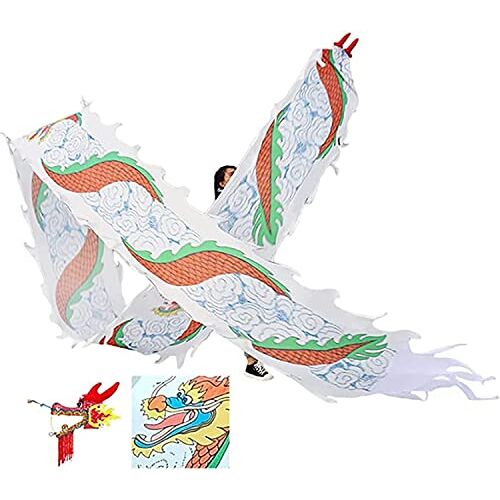 ODYO Dragon Dance Ribbon Streamer, Dragon Ribbon Streamer, Kleurrijke Draakvormige Dansstok Zijden Dragon Dance Ribbon Streamer for ouderen Volwassenen Jeugd Spiraal Oefenlint Streamer (Color : White, Si