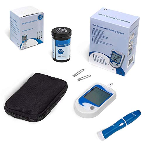 AIESI ® Bloedglucosemeter professioneel compleet met 50 teststrips + Prikpen +50 Bloedlancetten + Etui met ritssluiting kit voor bloedglucosecontrole, Made in Europe