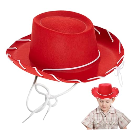ptumcial Kinderen cowboy hoed brede rand niet-geweven stof western cowboy hoed met string solide kleur cowboy hoed voor verkleed cowboy feest Halloween, rood 1 stuk cowboyhoed