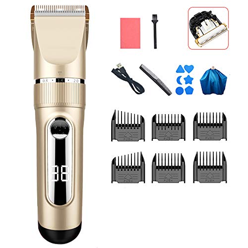 OFAY Haartrimmer, Professionele Haartrimmer Baardtrimmer Langhaartrimmer Bruine Baardtrimmer Set IPX7 Waterdichte USB Oplaadbare LED-Display Baardtrimmer,Gold