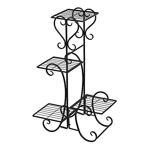HUOLE Bloementrap metaal, bloementrap 5 niveaus van metaal, bloemenstandaard voor binnen en buiten tuinbalkon, zwarte plantenplank, voor balkon binnenshuis woonkamer buitentuin