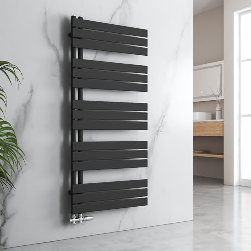 EMKE Badkamerradiator 1599 x 600 mm, handdoekradiator, zijaansluiting, handdoekdroger, badradiator, handdoekhouder, plat voor water, 958 W, zwart