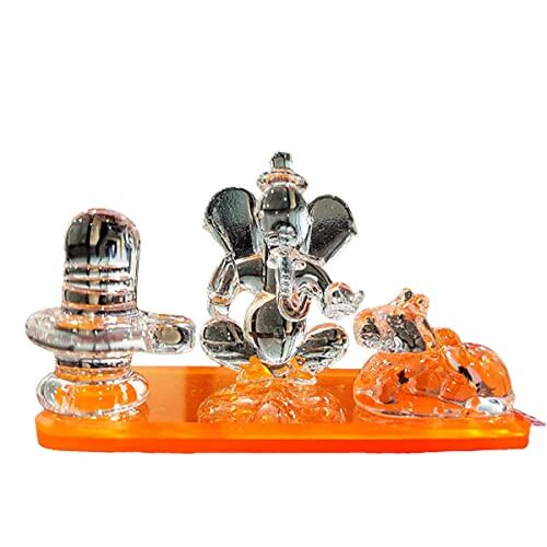 ESPLANADE Glass Ganesh Ji met Shivling en Nandi   Ganpati Murti Idol beeldbeeldhouwkunst 2,5" inch ideaal voor auto-dashboard