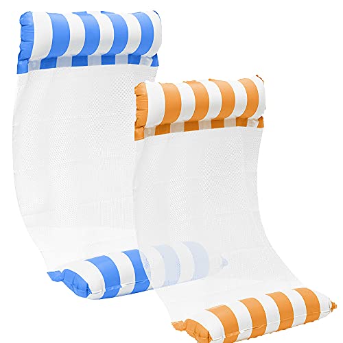 Generic Seinal Opblaasbare waterhangmat, 4-in-1 luchtmatrassen voor zwembad, loungestoel, zwembad, lounge, luchtmatras, opblaasbare hangmat, zwembad, strand (blauw + oranje), 24,8 x 23,4 x 5 cm