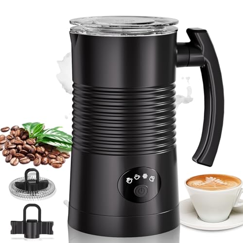 DREAMOON Elektrische melkopschuimer, 4-in-1 warme en koude melkopschuimer, automatische melkopschuimer, 350 ml, temperatuurregeling, automatische uitschakeling, voor koffie, latte, cappuccino (zwart)