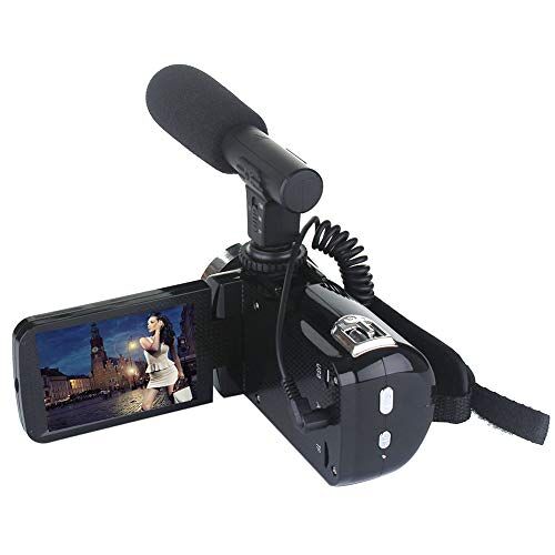Bewinner Videocamera Camcorder, 3,0 Inch LCD-videocamera Camcorder, Anti Shake Full HD Vlogcamera met Externe Microfoon (Zwart)