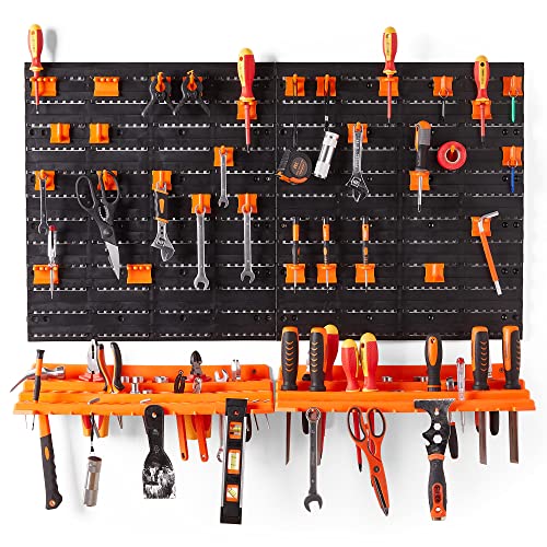 VonHaus Garage gereedschapsopslag met plank en pegboard voor meerdere gereedschappen, tuingereedschapsrek voor gemakkelijke toegang tot 50+ gereedschappen en accessoires, gereedschapsbord voor alles