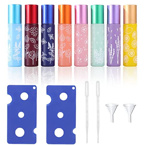 FngyuyeUIB 8 stuks roll-on flessen, leeg, met roestvrijstalen roller, etherische olie, rolflessen, 5 ml glazen rollerflessen, navulbare roll-on flessen, etherische olie voor aromatherapie, geur