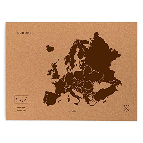 Miss Wood Europa Woody Map XL wereldkaart van kurk met Europees design, bruin, (60x90cm)