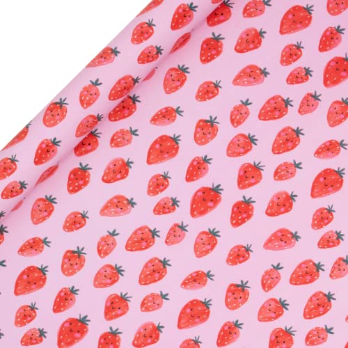 Glick Luxe Roll Wrap, Rood en Roze Zoete Aardbeien Gelukkige Verjaardag Inpakpapier, Perfect voor Gift Wrapping, Verjaardag Zoete Aardbeien Inpakpapier, Inpakpapier Verjaardag voor haar